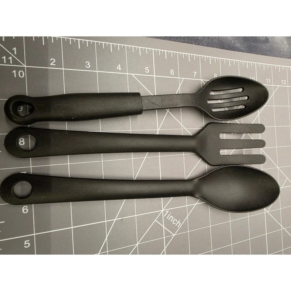 3 Piece Small Nylon Kitchen Utensil Set Slotted Spoon Solid Spoon Serving Fork